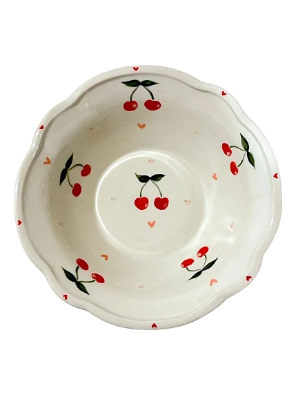 Пиала ручной работы Slowday Ceramics «Вишенки», полуфарфор, 17 см, фото 1.
