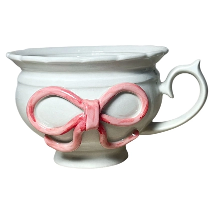 Чашка для чая ручной работы Slowday Ceramics «Бантик», белая, полуфарфор, 250 мл, фото 1.