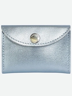 Cкладной кошелёк визитница ручной работы, Kokosina bags, натуральная кожа, голубой металлик