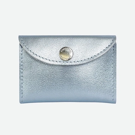 Cкладной кошелёк визитница ручной работы, Kokosina bags, натуральная кожа, голубой металлик, фото 1.