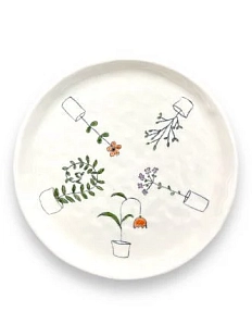 Тарелка ручной работы «Цветы в горшочках», керамика