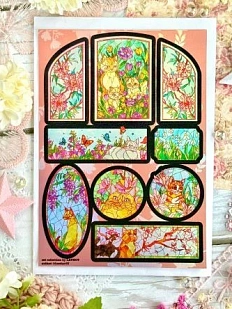 Стикерпак Лавкот голографический «Витраж с котиками», А6