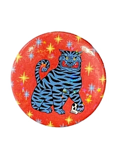 Закатной значок «Синий тигр и звезды», металл, 35 мм