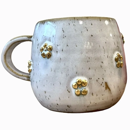 Кружка ручной работы Рассвет «Золотые цветы», серая, керамика, 350 мл, фото 1.
