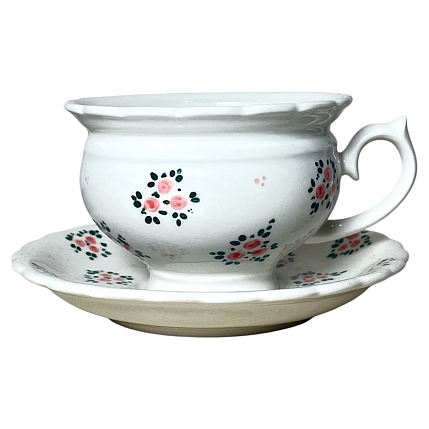 Чайная пара ручной работы Slowday Ceramics в розовый цветочек «Винтаж», полуфарфор, 250 мл, фото 2.