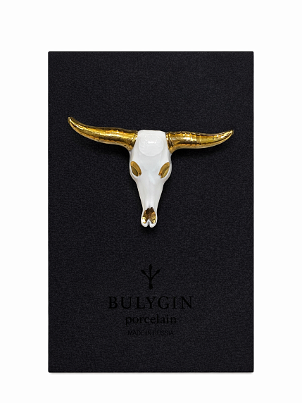 Брошь ручной работы Bulygin «Бык», фарфор, бело-золотистая, фото 1.