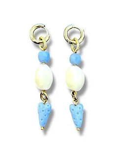 Составные серьги-конго ручной работы Бусины и сердечки, сине-белый, фарфор