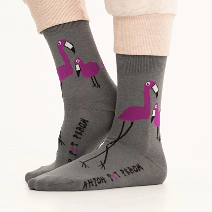 Носки «Все обожают розовых фламинго», р-р 42-46, серые, фото 1.