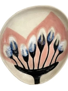 Блюдце ручной работы Катибо Бутоны на розовом фоне, керамика, 14 см