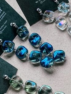 Серьги «Ice», ювелирный сплав, художественное стекло, синие
