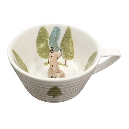 Чашка для чая ручной работы Мадам де Тюль с фигуркой внутри Лисичка в лесу, фарфор, 250 мл, фото 1.