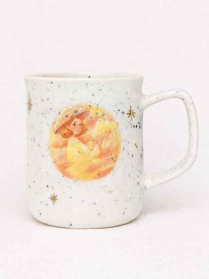 Кружка ручной работы «Рыжая девушка», белая в крапинку, фарфор, 300 мл, фото 1.