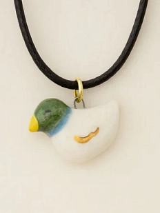 Подвеска керамическая ручной работы с уточкой, зелёная