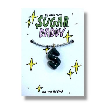 Подвеска Катя Гиена на цепочке ручной работы «Sugar Daddy», тёмно-серый, керамика, фото 1.