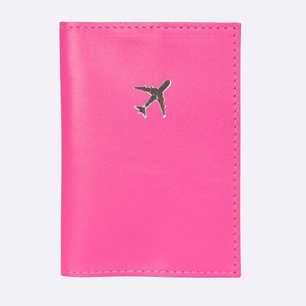 Обложка органайзер для паспорта с самолётом Kokosina bags, натуральная кожа, якро-розовый, фото 1.