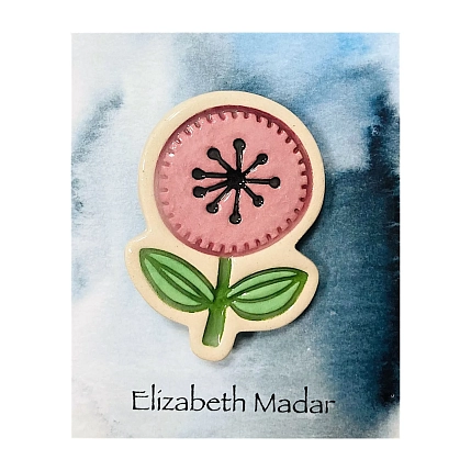 Брошь ручной работы Elizabeth Madar Большой цветок, розовый, керамика, фото 1.