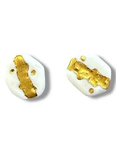 Серёжки-гвоздики из фарфора с позолотой №3