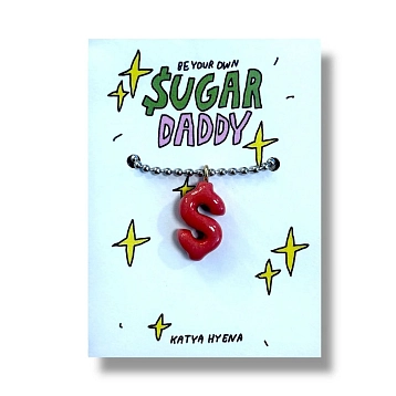Подвеска Катя Гиена на цепочке ручной работы «Sugar Daddy», коралловый, керамика, фото 1.