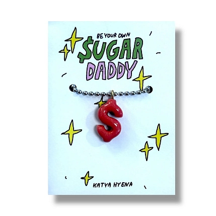 Подвеска Катя Гиена на цепочке ручной работы «Sugar Daddy», коралловый, керамика, фото 1.