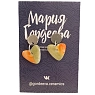 Серёжки-гвоздики Мария Гордеева Сердечки, на планке, керамика, оранжево-зелёные, превью фото 1