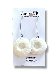 Серьги КерамЕлКа «Белые цветы», фарфор