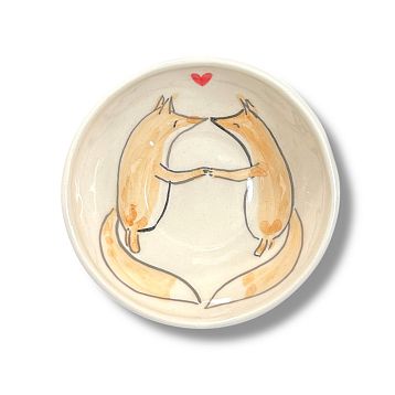 Пиала ручной работы с росписью «Лисички», белая, керамика, 10 см, фото 1.