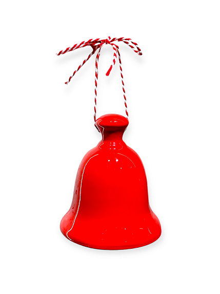Ёлочная игрушка колокольчик, красный, керамика, фото 1.