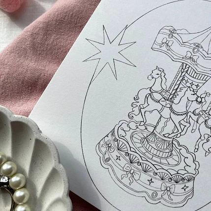 Открытка Юми Лард «Двухсторонняя карусель», розовая, 13,5 х 13,5 см, фото 2.