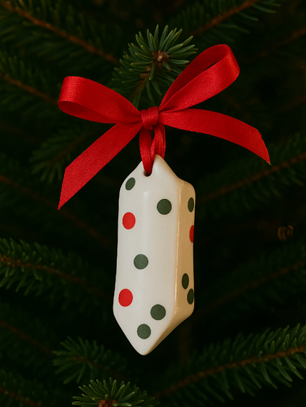 Ёлочная игрушка конфета «Конфетти» красно-зеленая, белая керамика, фото 3.