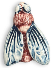 Брошь ручной работы Муха, бордово-синяя, керамика