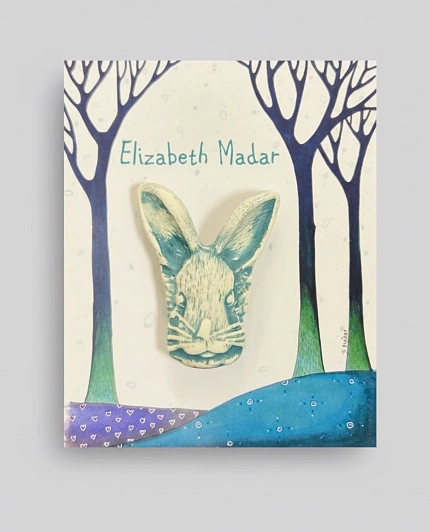 Брошь ручной работы Elizabeth Madar Морда кролика, зелёная, керамика, фото 1.