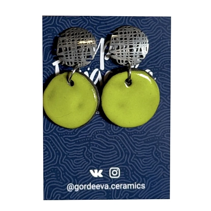 Серьги Мария Гордеева, керамика, салатовые, фото 1.