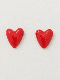 Серёжки-гвоздики Радость Рядом Сердечки, полимерная глина, красные