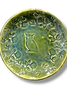 Тарелка ручной работы «Сова», зелёная, керамика, 18,5 см