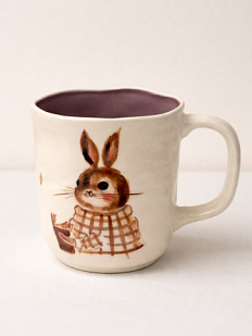Кружка ручной работы Ким керамика с росписью Зайка с книжкой, фарфор, 350 мл