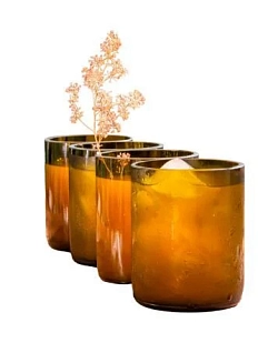 Набор стаканов из винных бутылок «Олив», 4 шт., тёмно-зеленый, 300 мл