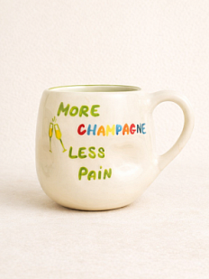 Кружка ручной работы мятая Hands in clay «More champagne less pain», зеленая, керамика, 400 мл