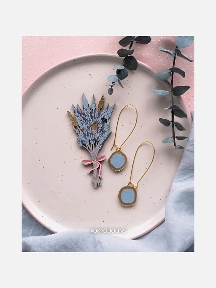 Набор украшений ручной работы брошь «Лаванда» и серьги «Озёра», голубой, дерево, фото 4.