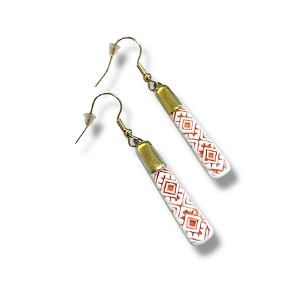 Серьги ручной работы Быкова керамика с красным орнаментом‎, фарфор, фото 3.