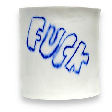 Стакан ручной работы «F**k», бело-синий, фарфор, 200 мл, фото 1.