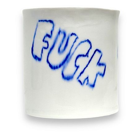 Стакан ручной работы «F**k», бело-синий, фарфор, 200 мл, фото 1.