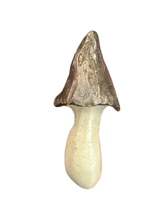 Брошь ручной работы Корсак «Гриб», бежевая, керамика