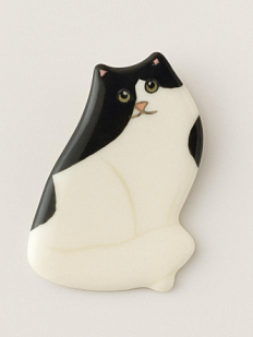 Брошь ручной работы «Чёрно-белый кот»