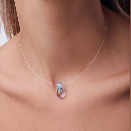 Чокер ручной работы «Капля», розово-голубой, стекло, фото 2.