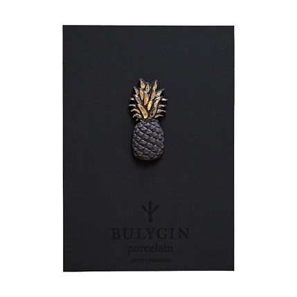 Брошь ручной работы Bulygin «Ананас», фарфор, чёрно-серебристая, фото 2.