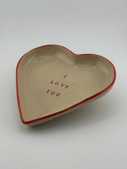 Тарелка ручной работы Ceramission в форме сердечка «I love you», керамика, 14см, фото 4.