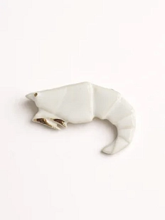 Брошь ручной работы «Креветка оригами», белая, Partala ceramics