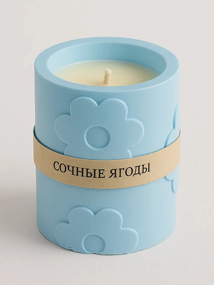 Соевая свеча «Цветочки» в стакане с ароматом сочных ягод, гипс, фото 3.