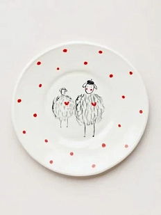 Тарелка ручной работы Мария Гордеева Пара овечек, белая, полуфарфор, 19 см