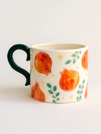 Кружка ручной работы прямая Чашки и поцелуи «Гранаты», полуфарфор, 250 мл, фото 2.